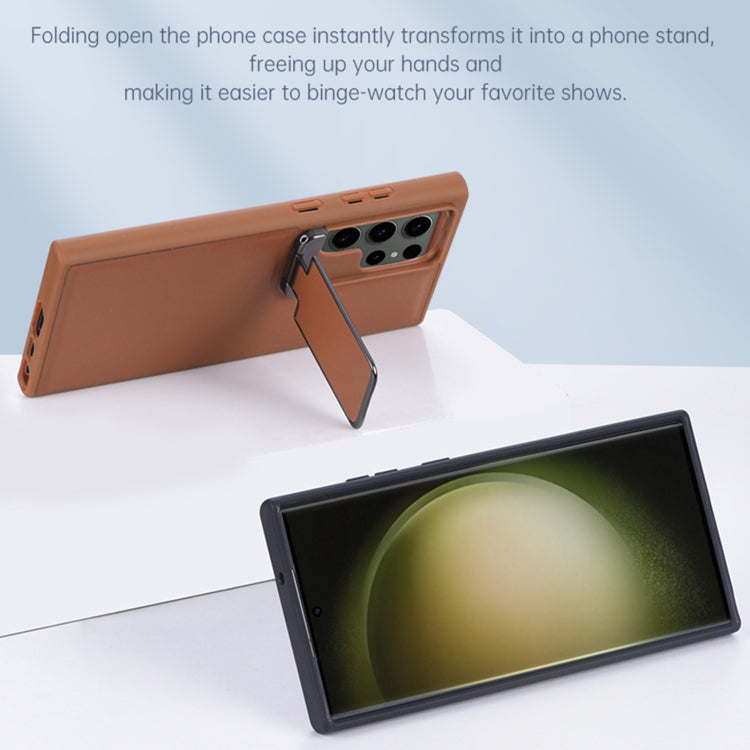 For Samsung Galaxy S24 Ultra 5G Lens Flip Cover All-inclusive Phone Case with Holder(Brown) - HoMEdemic™ 