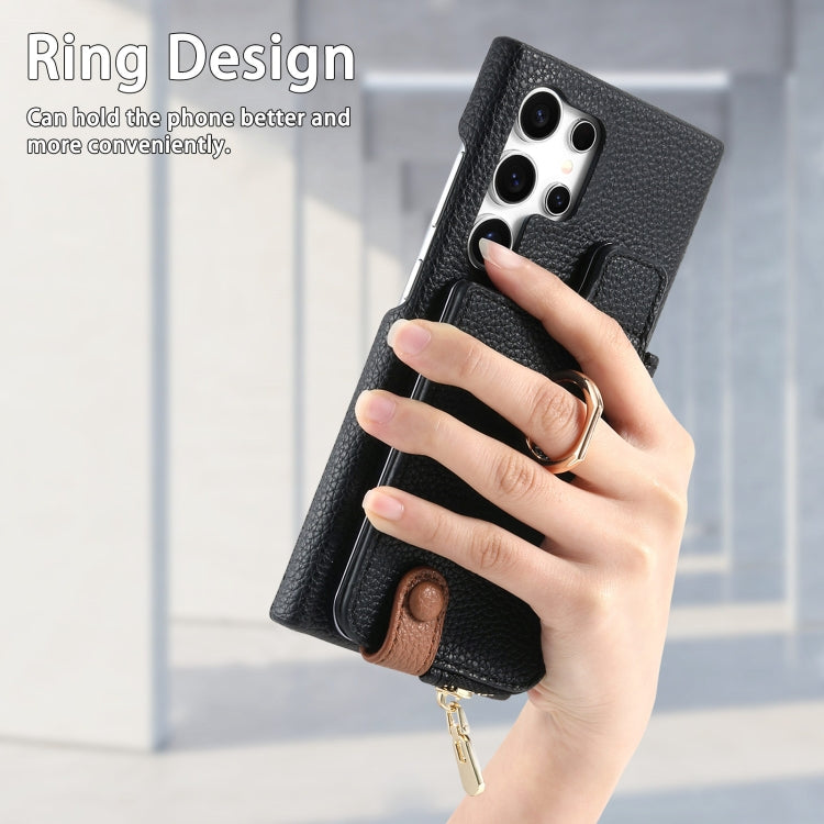 For Samsung Galaxy S24 Ultra 5G Litchi Leather Oil Edge Ring Zipper Wallet Back Phone Case(Black) - HoMEdemic™ 
