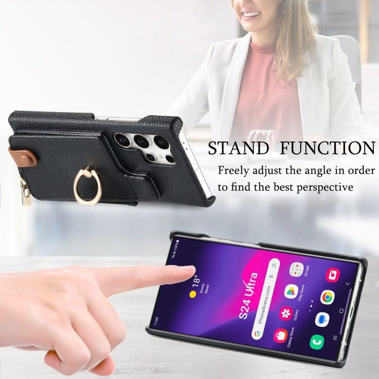 For Samsung Galaxy S24 Ultra 5G Litchi Leather Oil Edge Ring Zipper Wallet Back Phone Case(Black) - HoMEdemic™ 