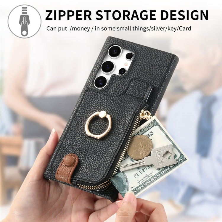For Samsung Galaxy S24 Ultra 5G Litchi Leather Oil Edge Ring Zipper Wallet Back Phone Case(Black) - HoMEdemic™ 