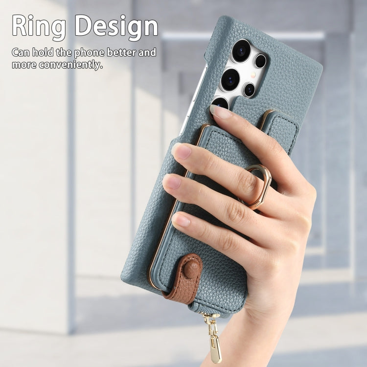 For Samsung Galaxy S24 Ultra 5G Litchi Leather Oil Edge Ring Zipper Wallet Back Phone Case(Blue) - HoMEdemic™ 