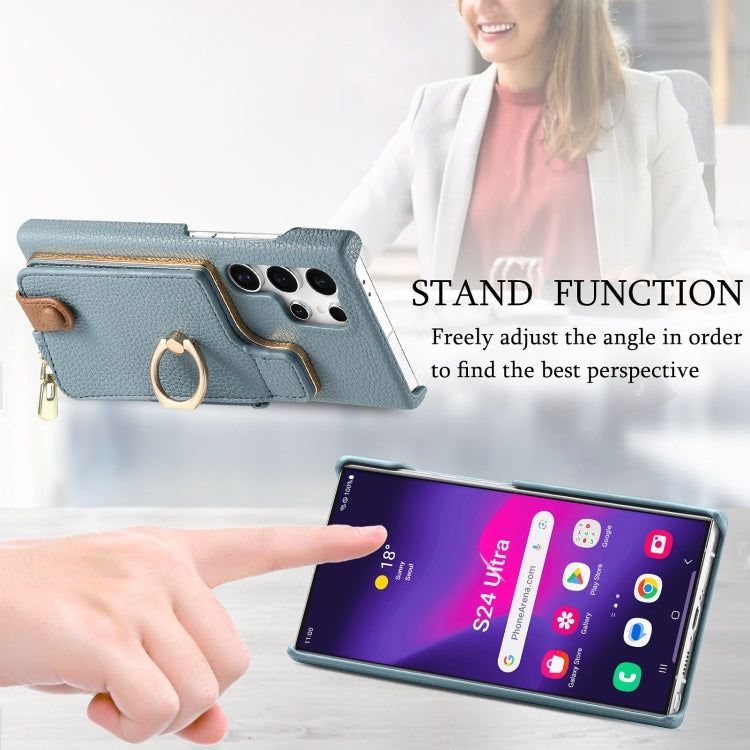 For Samsung Galaxy S24 Ultra 5G Litchi Leather Oil Edge Ring Zipper Wallet Back Phone Case(Blue) - HoMEdemic™ 