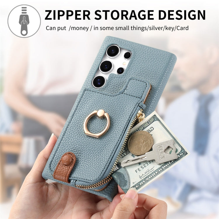 For Samsung Galaxy S24 Ultra 5G Litchi Leather Oil Edge Ring Zipper Wallet Back Phone Case(Blue) - HoMEdemic™ 
