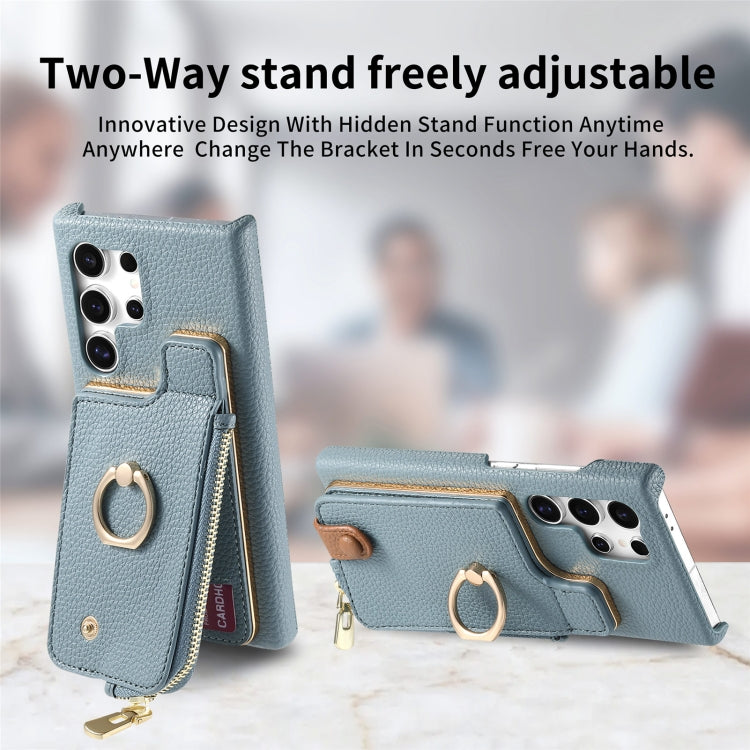 For Samsung Galaxy S24 Ultra 5G Litchi Leather Oil Edge Ring Zipper Wallet Back Phone Case(Blue) - HoMEdemic™ 