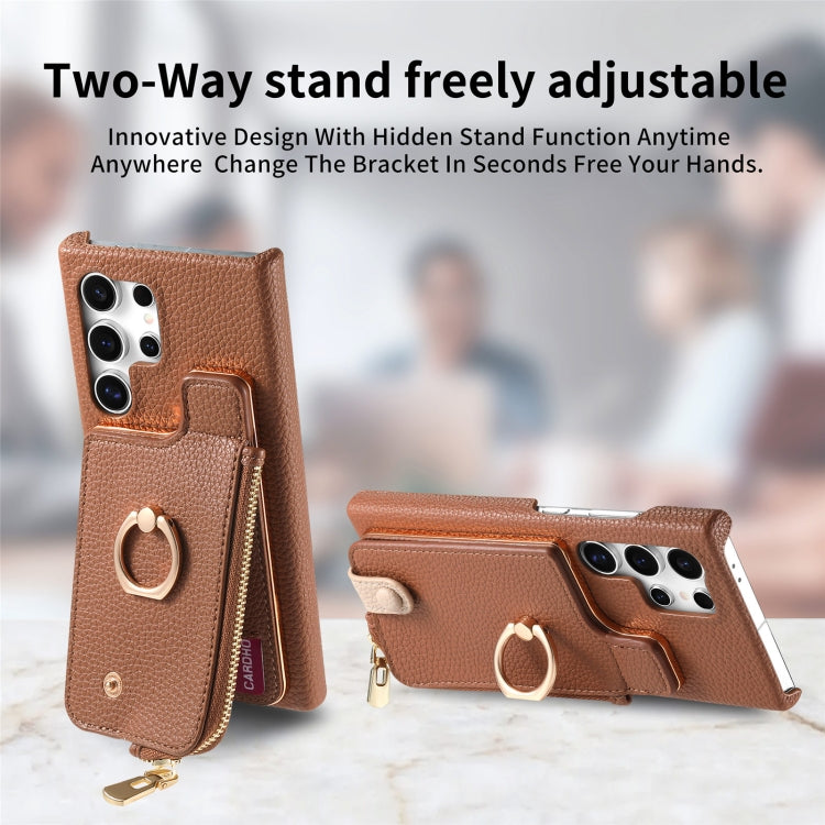 For Samsung Galaxy S24 Ultra 5G Litchi Leather Oil Edge Ring Zipper Wallet Back Phone Case(Brown) - HoMEdemic™ 