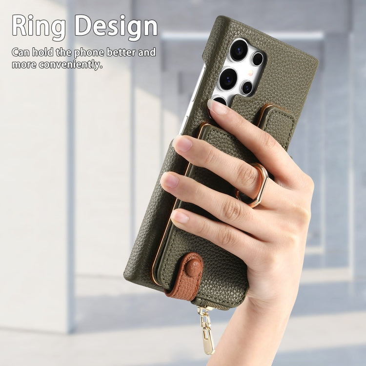 For Samsung Galaxy S24 Ultra 5G Litchi Leather Oil Edge Ring Zipper Wallet Back Phone Case(Green) - HoMEdemic™ 