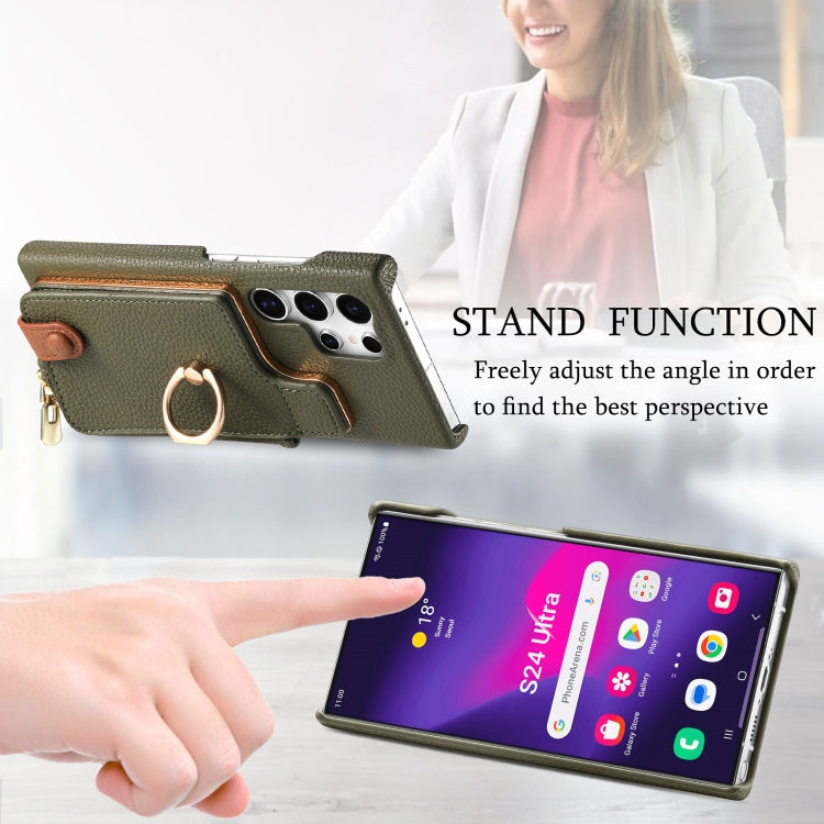 For Samsung Galaxy S24 Ultra 5G Litchi Leather Oil Edge Ring Zipper Wallet Back Phone Case(Green) - HoMEdemic™ 