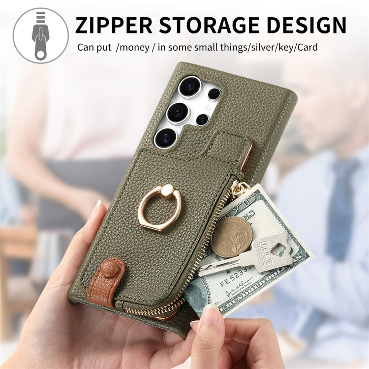 For Samsung Galaxy S24 Ultra 5G Litchi Leather Oil Edge Ring Zipper Wallet Back Phone Case(Green) - HoMEdemic™ 