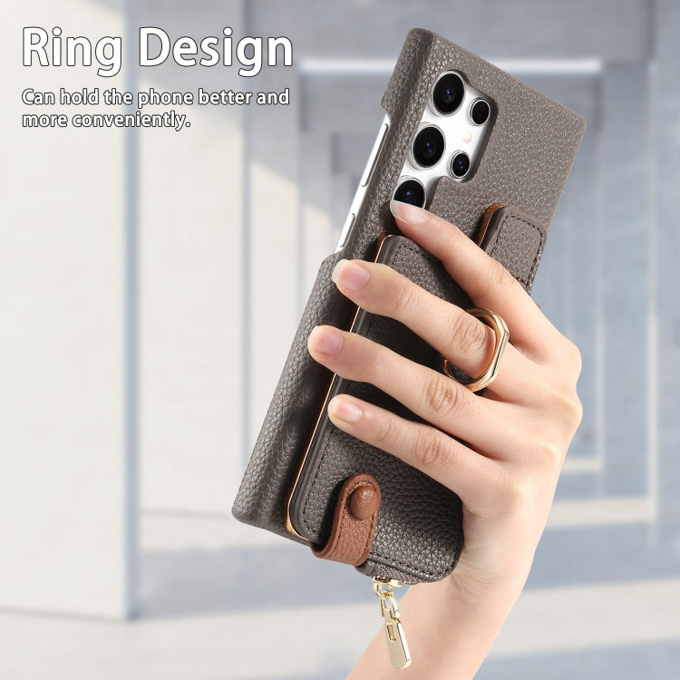 For Samsung Galaxy S24 Ultra 5G Litchi Leather Oil Edge Ring Zipper Wallet Back Phone Case(Grey) - HoMEdemic™ 