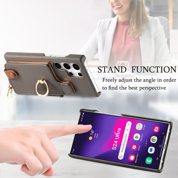 For Samsung Galaxy S24 Ultra 5G Litchi Leather Oil Edge Ring Zipper Wallet Back Phone Case(Grey) - HoMEdemic™ 