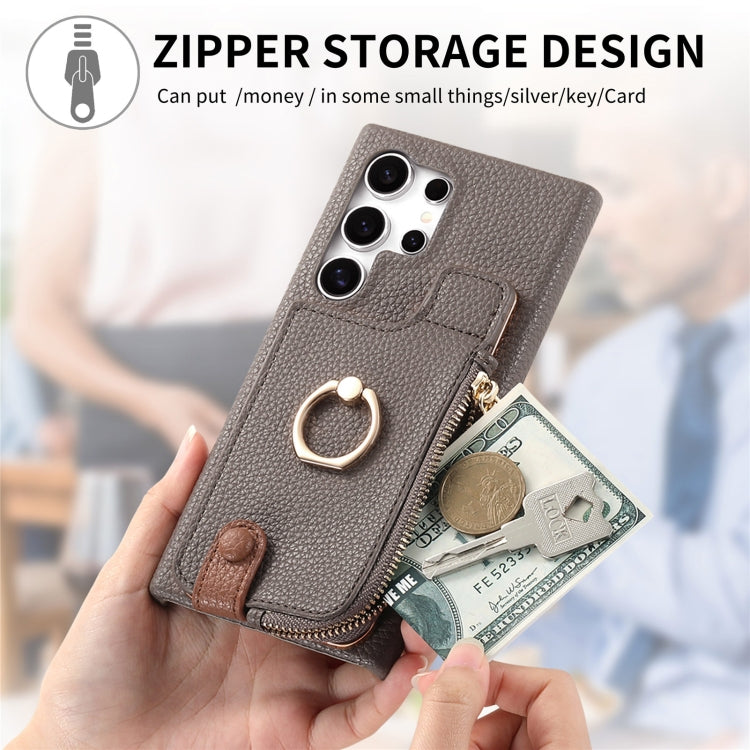 For Samsung Galaxy S24 Ultra 5G Litchi Leather Oil Edge Ring Zipper Wallet Back Phone Case(Grey) - HoMEdemic™ 