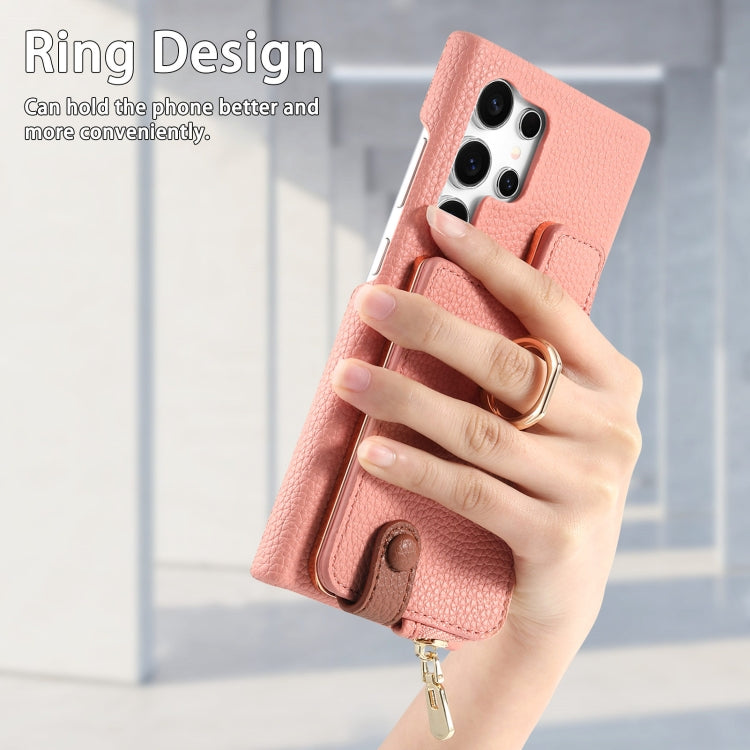 For Samsung Galaxy S24 Ultra 5G Litchi Leather Oil Edge Ring Zipper Wallet Back Phone Case(Pink) - HoMEdemic™ 