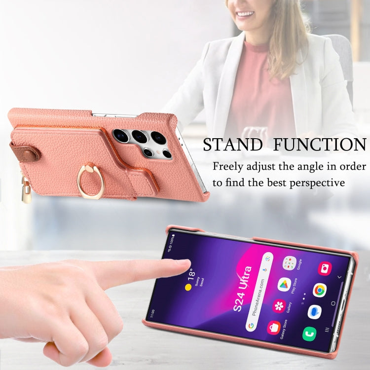 For Samsung Galaxy S24 Ultra 5G Litchi Leather Oil Edge Ring Zipper Wallet Back Phone Case(Pink) - HoMEdemic™ 