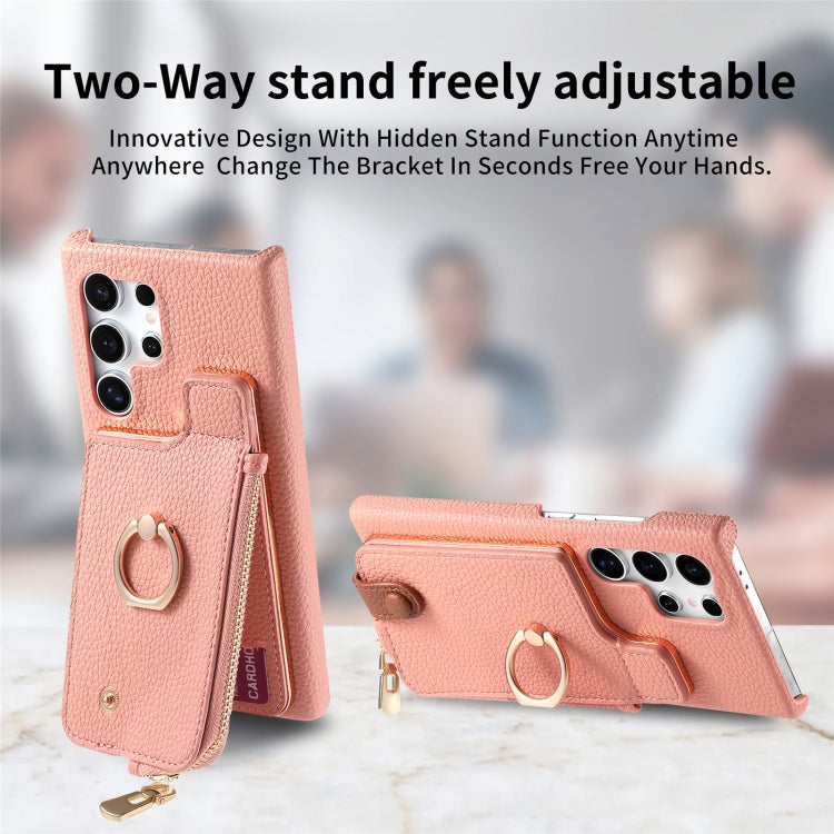 For Samsung Galaxy S24 Ultra 5G Litchi Leather Oil Edge Ring Zipper Wallet Back Phone Case(Pink) - HoMEdemic™ 