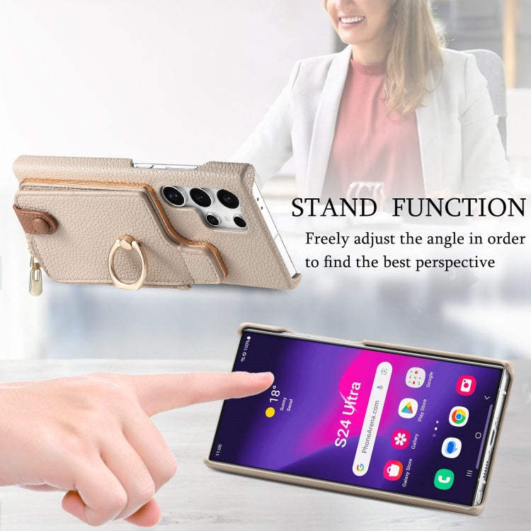 For Samsung Galaxy S24 Ultra 5G Litchi Leather Oil Edge Ring Zipper Wallet Back Phone Case(White) - HoMEdemic™ 