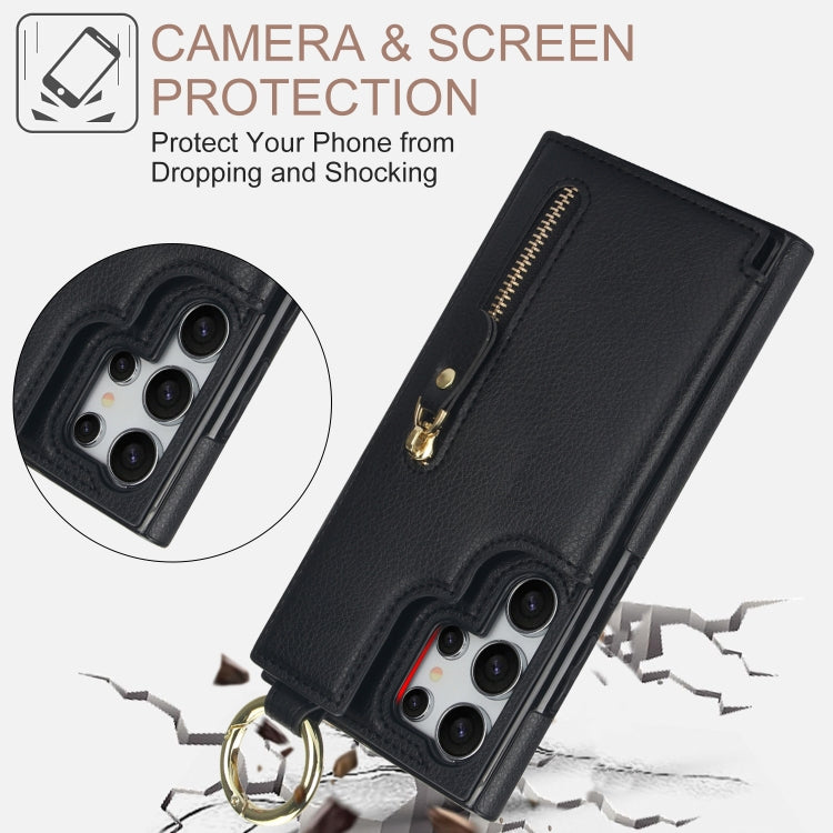 For Samsung Galaxy S24 Ultra 5G Litchi Texture Zipper Double Buckle Card Bag Phone Case(Black) - HoMEdemic™ 