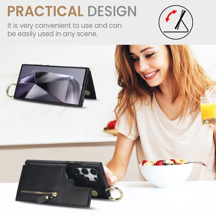 For Samsung Galaxy S24 Ultra 5G Litchi Texture Zipper Double Buckle Card Bag Phone Case(Black) - HoMEdemic™ 