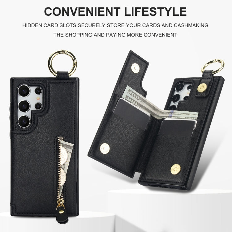 For Samsung Galaxy S24 Ultra 5G Litchi Texture Zipper Double Buckle Card Bag Phone Case(Black) - HoMEdemic™ 