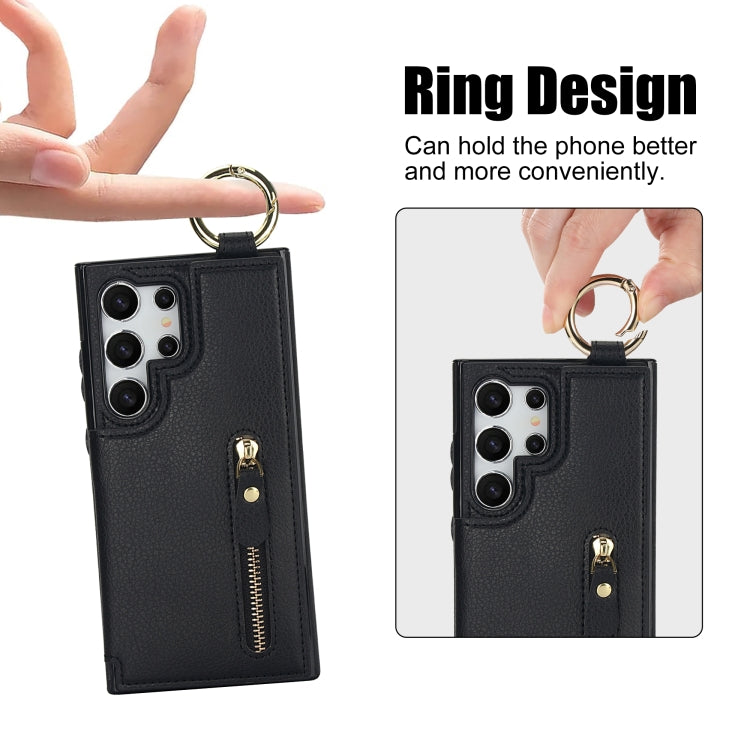 For Samsung Galaxy S24 Ultra 5G Litchi Texture Zipper Double Buckle Card Bag Phone Case(Black) - HoMEdemic™ 