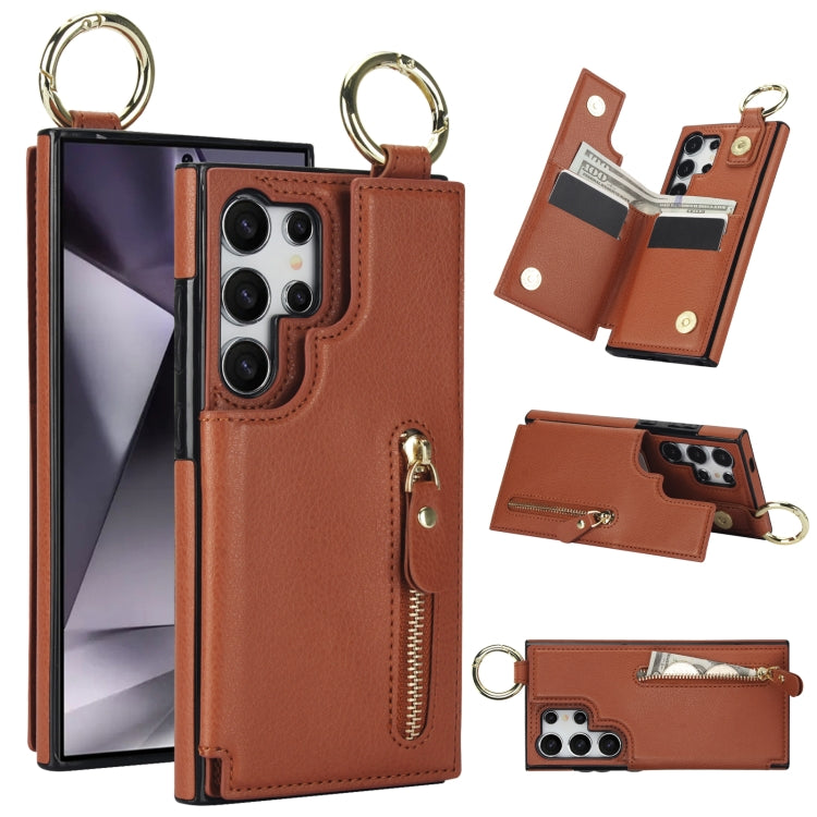 For Samsung Galaxy S24 Ultra 5G Litchi Texture Zipper Double Buckle Card Bag Phone Case(Brown) - HoMEdemic™ 