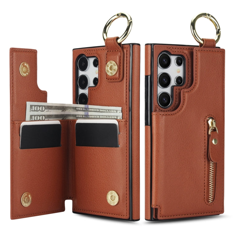 For Samsung Galaxy S24 Ultra 5G Litchi Texture Zipper Double Buckle Card Bag Phone Case(Brown) - HoMEdemic™ 