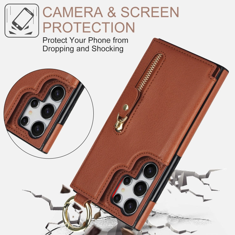 For Samsung Galaxy S24 Ultra 5G Litchi Texture Zipper Double Buckle Card Bag Phone Case(Brown) - HoMEdemic™ 