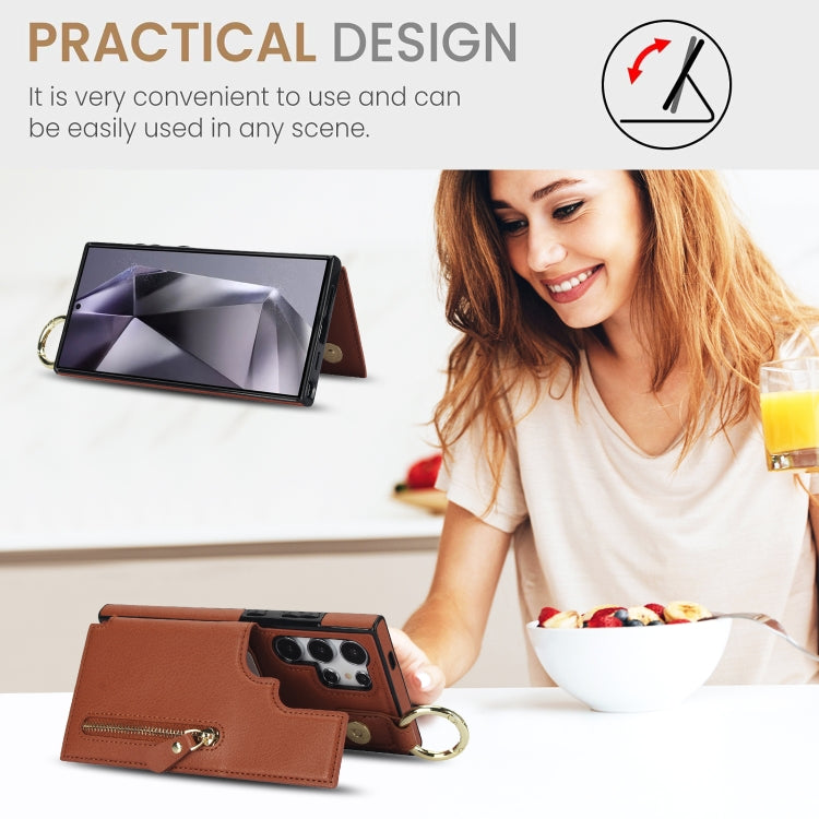For Samsung Galaxy S24 Ultra 5G Litchi Texture Zipper Double Buckle Card Bag Phone Case(Brown) - HoMEdemic™ 