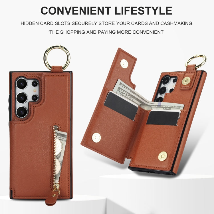 For Samsung Galaxy S24 Ultra 5G Litchi Texture Zipper Double Buckle Card Bag Phone Case(Brown) - HoMEdemic™ 