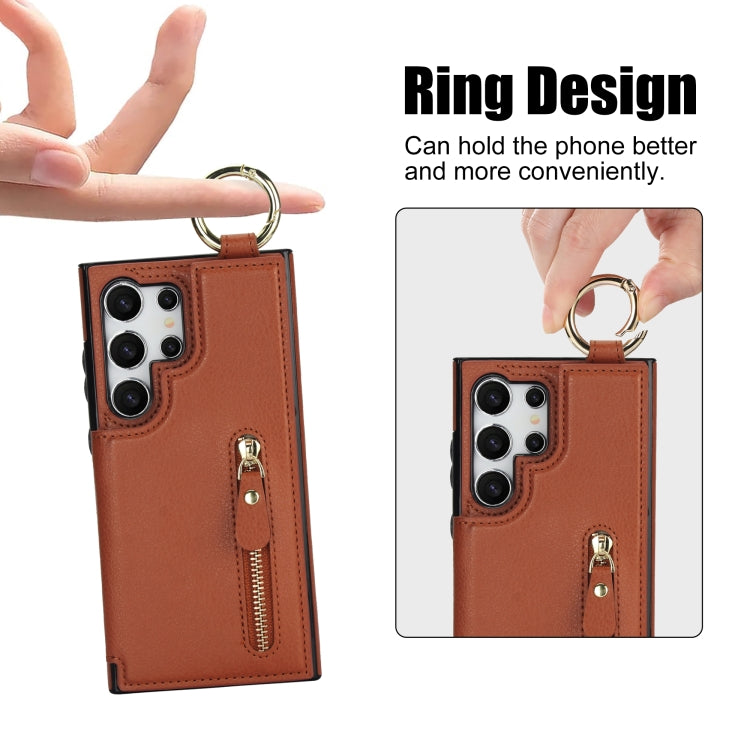For Samsung Galaxy S24 Ultra 5G Litchi Texture Zipper Double Buckle Card Bag Phone Case(Brown) - HoMEdemic™ 