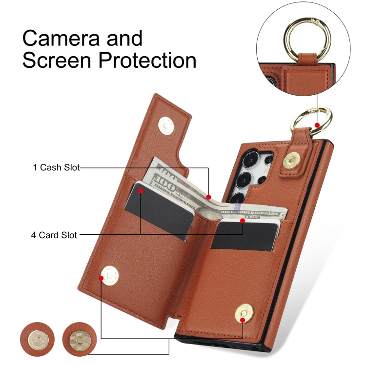 For Samsung Galaxy S24 Ultra 5G Litchi Texture Zipper Double Buckle Card Bag Phone Case(Brown) - HoMEdemic™ 
