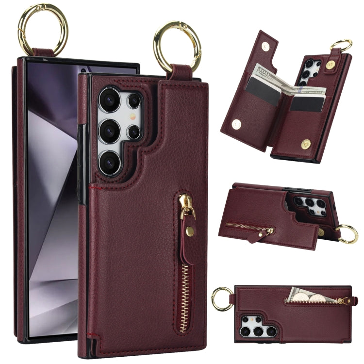 For Samsung Galaxy S24 Ultra 5G Litchi Texture Zipper Double Buckle Card Bag Phone Case(Maroon Red) - HoMEdemic™ 