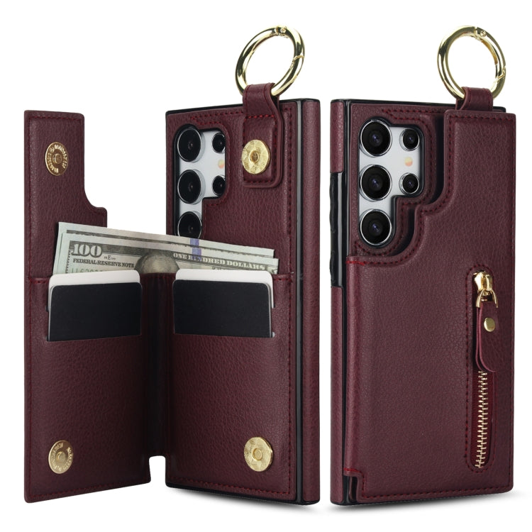 For Samsung Galaxy S24 Ultra 5G Litchi Texture Zipper Double Buckle Card Bag Phone Case(Maroon Red) - HoMEdemic™ 