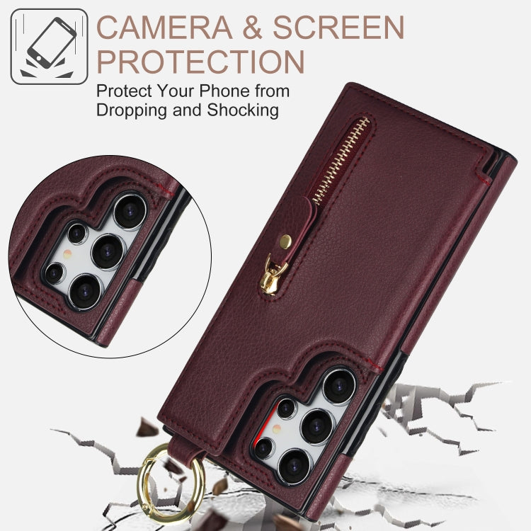 For Samsung Galaxy S24 Ultra 5G Litchi Texture Zipper Double Buckle Card Bag Phone Case(Maroon Red) - HoMEdemic™ 