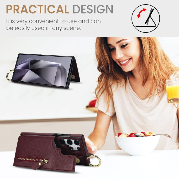 For Samsung Galaxy S24 Ultra 5G Litchi Texture Zipper Double Buckle Card Bag Phone Case(Maroon Red) - HoMEdemic™ 