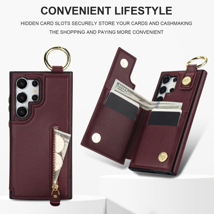 For Samsung Galaxy S24 Ultra 5G Litchi Texture Zipper Double Buckle Card Bag Phone Case(Maroon Red) - HoMEdemic™ 