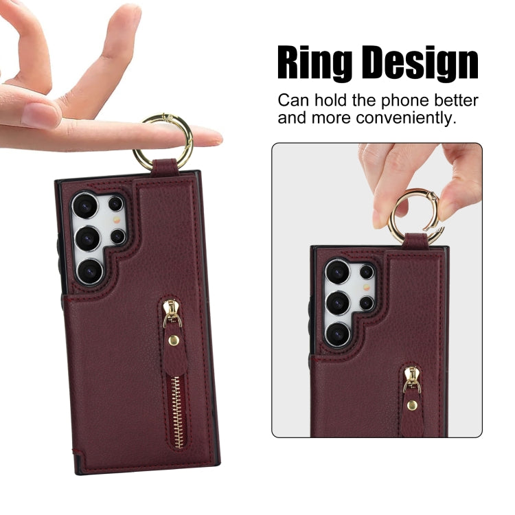 For Samsung Galaxy S24 Ultra 5G Litchi Texture Zipper Double Buckle Card Bag Phone Case(Maroon Red) - HoMEdemic™ 