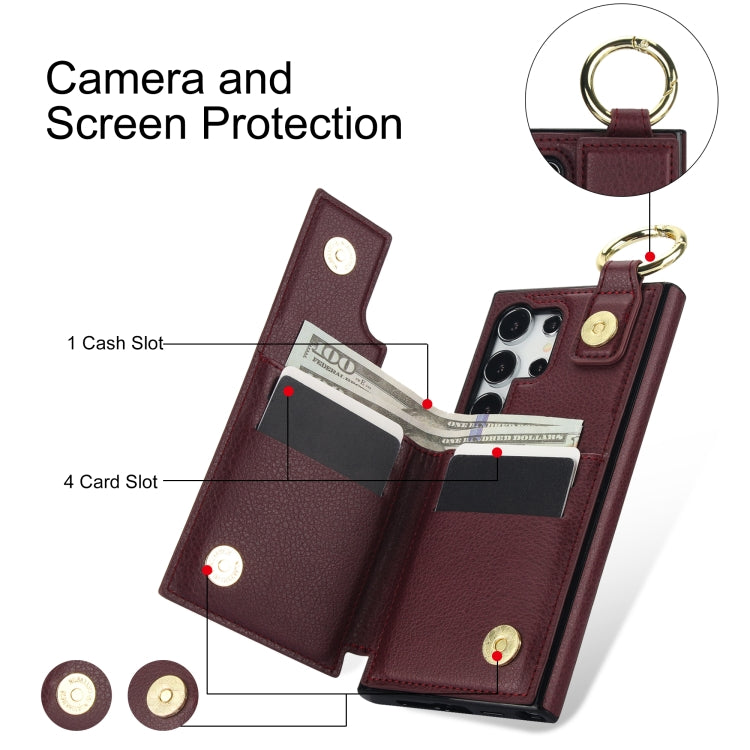 For Samsung Galaxy S24 Ultra 5G Litchi Texture Zipper Double Buckle Card Bag Phone Case(Maroon Red) - HoMEdemic™ 