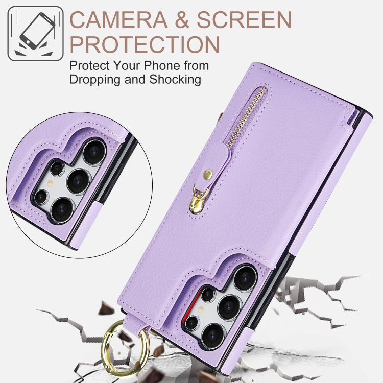 For Samsung Galaxy S24 Ultra 5G Litchi Texture Zipper Double Buckle Card Bag Phone Case(Purple) - HoMEdemic™ 