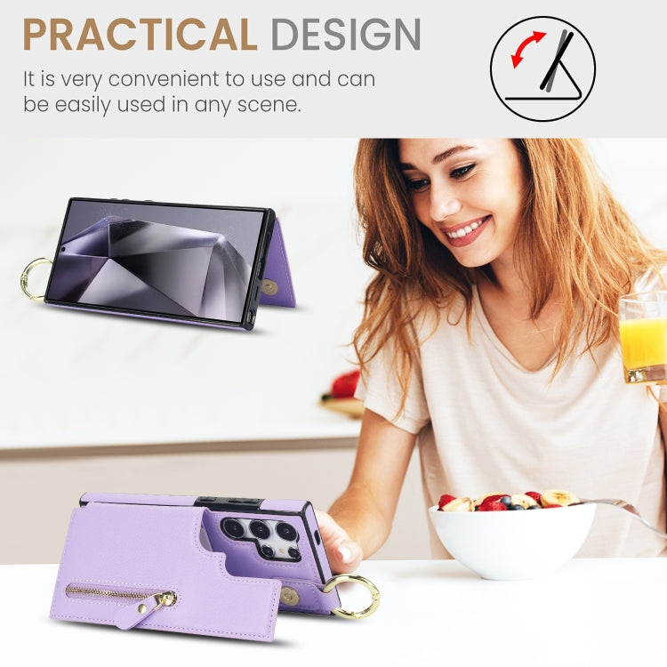 For Samsung Galaxy S24 Ultra 5G Litchi Texture Zipper Double Buckle Card Bag Phone Case(Purple) - HoMEdemic™ 