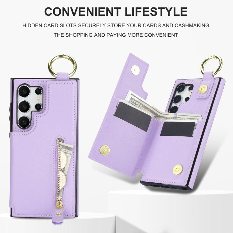 For Samsung Galaxy S24 Ultra 5G Litchi Texture Zipper Double Buckle Card Bag Phone Case(Purple) - HoMEdemic™ 