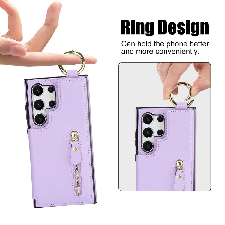 For Samsung Galaxy S24 Ultra 5G Litchi Texture Zipper Double Buckle Card Bag Phone Case(Purple) - HoMEdemic™ 