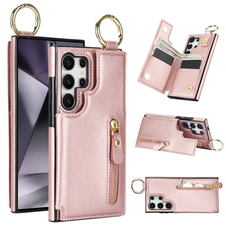 For Samsung Galaxy S24 Ultra 5G Litchi Texture Zipper Double Buckle Card Bag Phone Case(Rose Gold) - HoMEdemic™ 