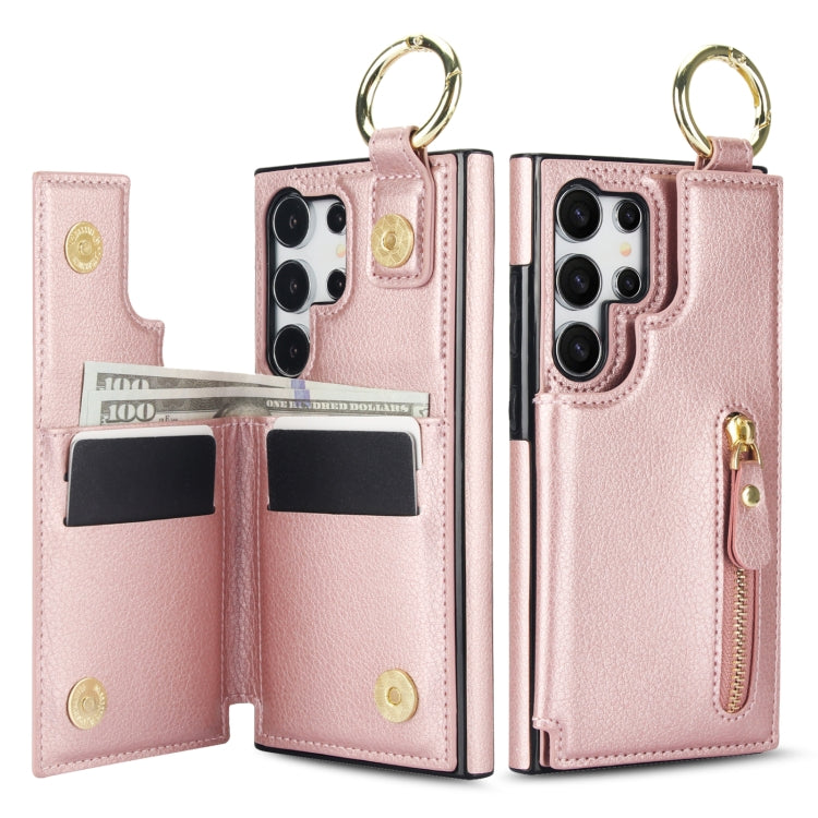 For Samsung Galaxy S24 Ultra 5G Litchi Texture Zipper Double Buckle Card Bag Phone Case(Rose Gold) - HoMEdemic™ 
