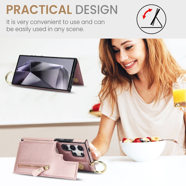 For Samsung Galaxy S24 Ultra 5G Litchi Texture Zipper Double Buckle Card Bag Phone Case(Rose Gold) - HoMEdemic™ 