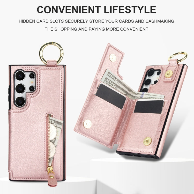 For Samsung Galaxy S24 Ultra 5G Litchi Texture Zipper Double Buckle Card Bag Phone Case(Rose Gold) - HoMEdemic™ 