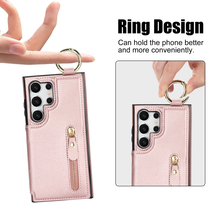 For Samsung Galaxy S24 Ultra 5G Litchi Texture Zipper Double Buckle Card Bag Phone Case(Rose Gold) - HoMEdemic™ 