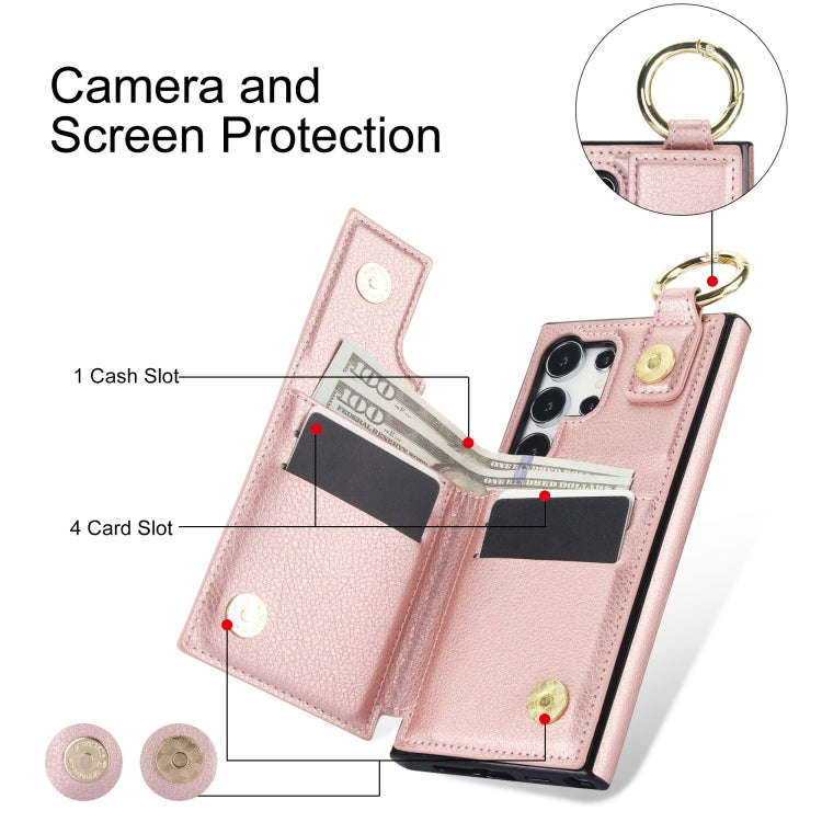 For Samsung Galaxy S24 Ultra 5G Litchi Texture Zipper Double Buckle Card Bag Phone Case(Rose Gold) - HoMEdemic™ 