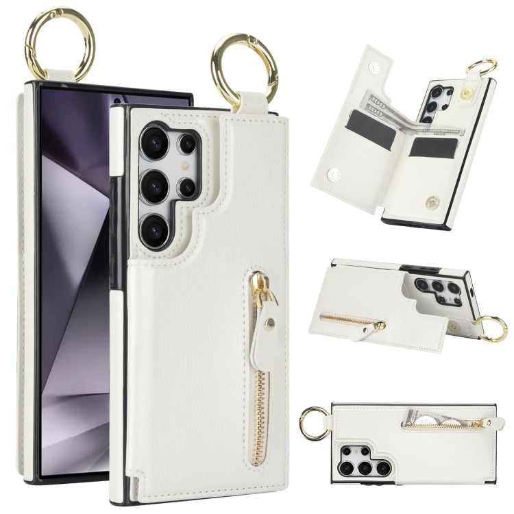 For Samsung Galaxy S24 Ultra 5G Litchi Texture Zipper Double Buckle Card Bag Phone Case(White) - HoMEdemic™ 