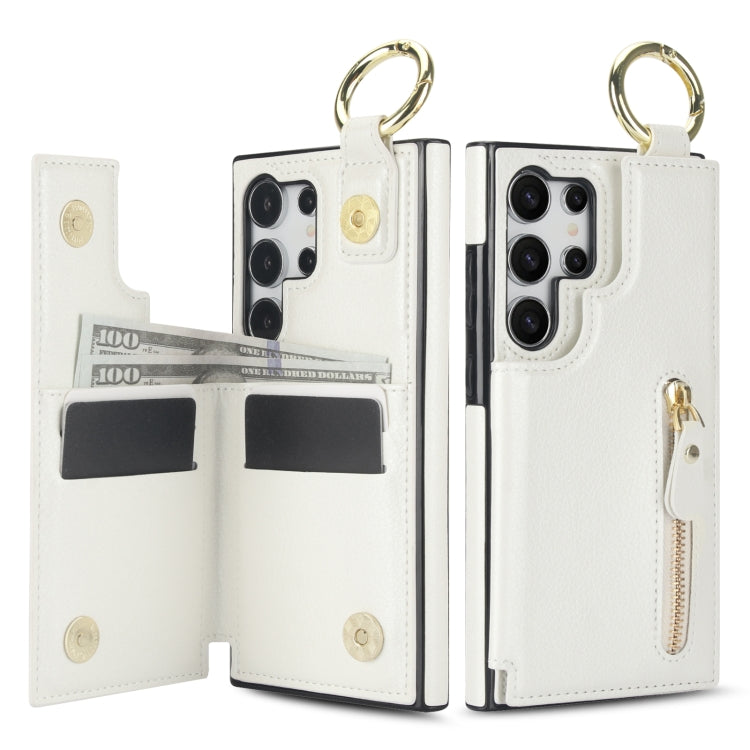 For Samsung Galaxy S24 Ultra 5G Litchi Texture Zipper Double Buckle Card Bag Phone Case(White) - HoMEdemic™ 