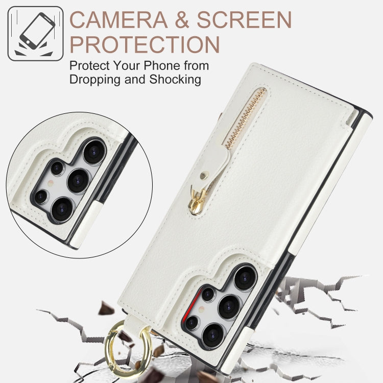 For Samsung Galaxy S24 Ultra 5G Litchi Texture Zipper Double Buckle Card Bag Phone Case(White) - HoMEdemic™ 